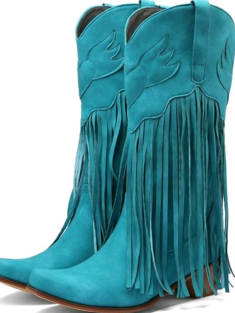 Cowboy Boots For Women Fringe Embroidery Mid Calf Boots Pointed Toe Western Boot